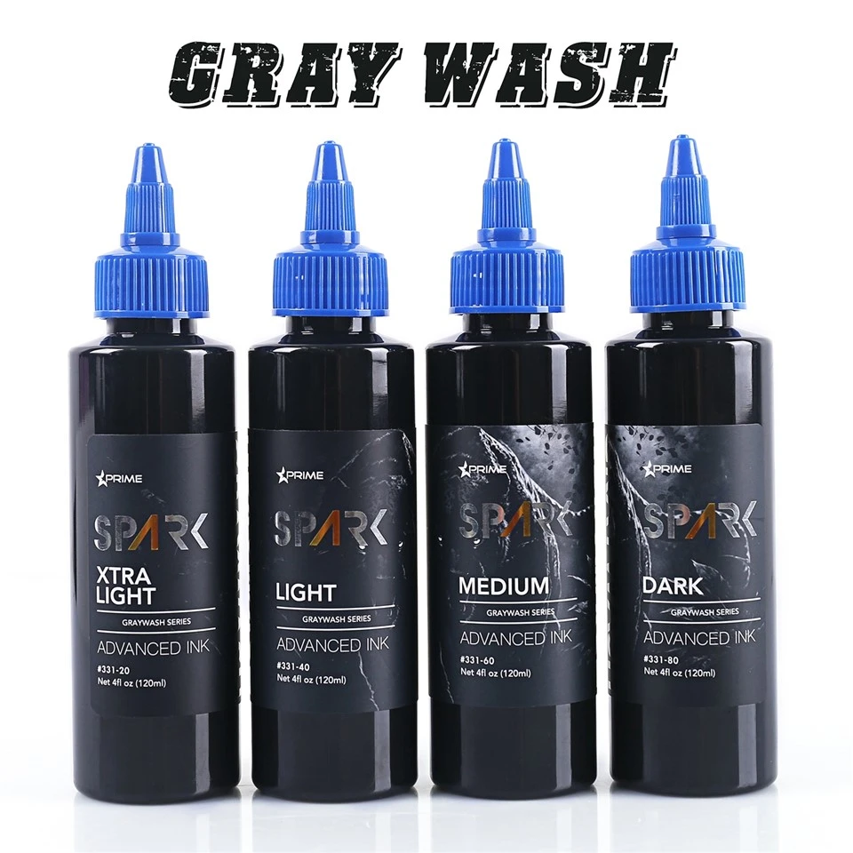 Spark Greywash Tattoo Ink - 4 Oz flaskesæt